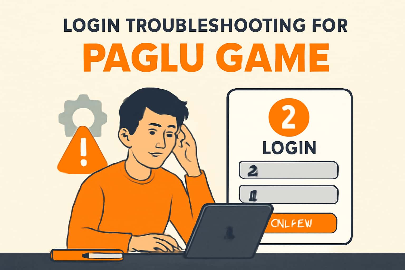 An informational scene illustrating troubleshooting steps for Paglu Game login issues.